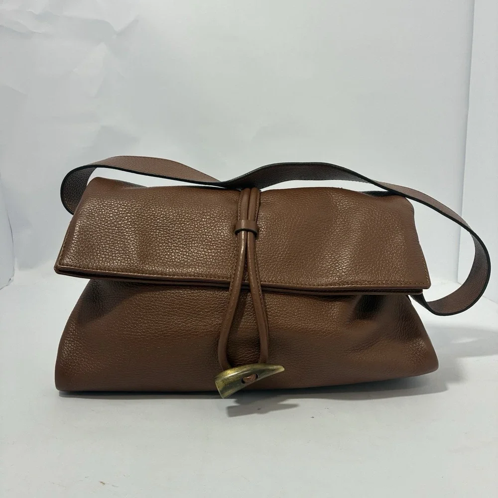 Burberry Leather Haymarket Check Horn Toggle Shoulder Bag Purse Brown Colorway